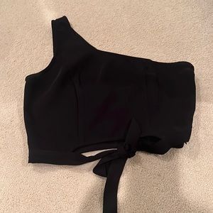 Black Superdown crop top with tie front